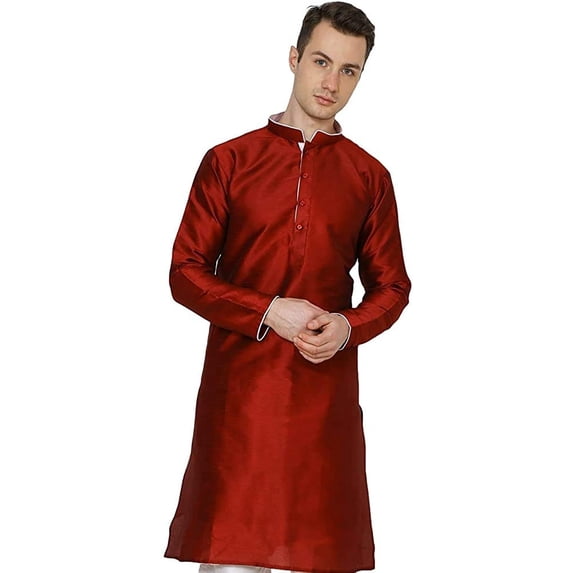 Royal Kurta Men's Cotton Silk Asymmetric Kurta (pl,=153_Maroon_42)