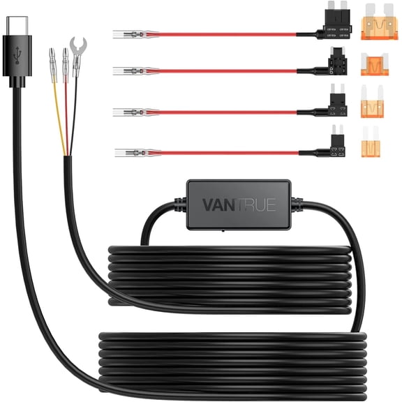 Vantrue USB C Dash Cam Hardwire Kit - 12V to 5V USB Fuse Taps (For all USB-C Models)