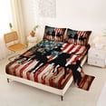 thumbnail image 2 of Manfei Vintage Cowboy Queen Sheets,Grunge American Flag Queen Sheet Sets,Red Black,4-Piece,1 Flat Sheet, 1 Fitted Sheet and 2 Pillowcases, 2 of 6