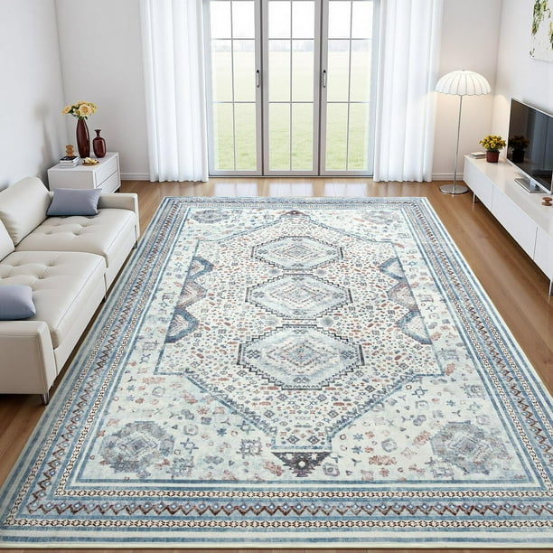 Alfombra lavable Maxsoft vintage de pelo bajo, 203 x 254 cm, 8 x 10 cm