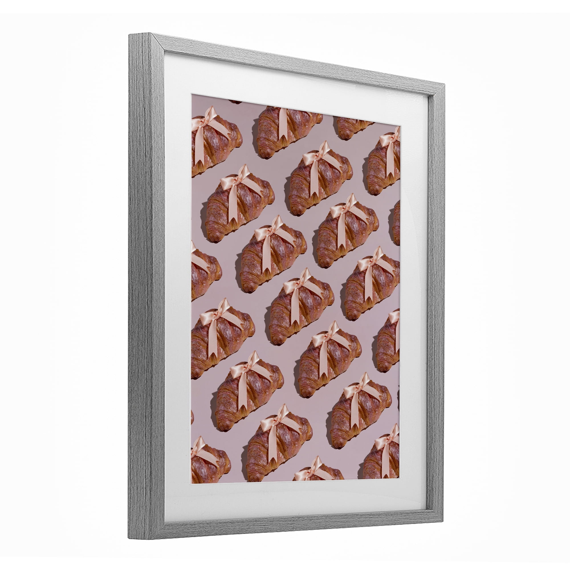 Stupell Industries Croissants with Ribbons Pattern Gray Framed Print Under Glass, design by LISH Creative