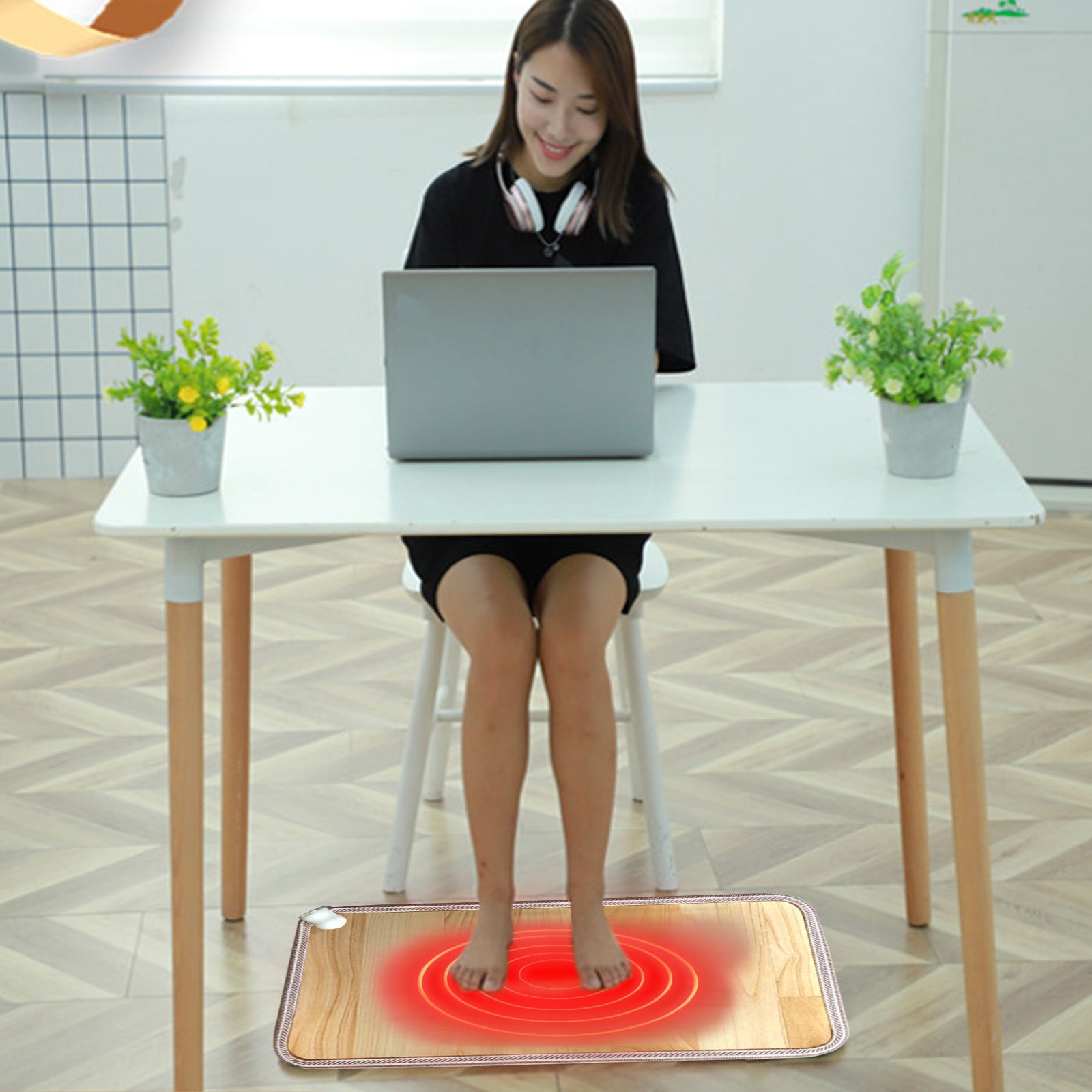 Christmas Decorations Indoor New Heated Floor Mat - Foot Warmer Under Desk, 11.8x19.7in Heated Feet Relaxation for Home Office Desk, Winter 110V Heating Pad with 3 Timers, Brown