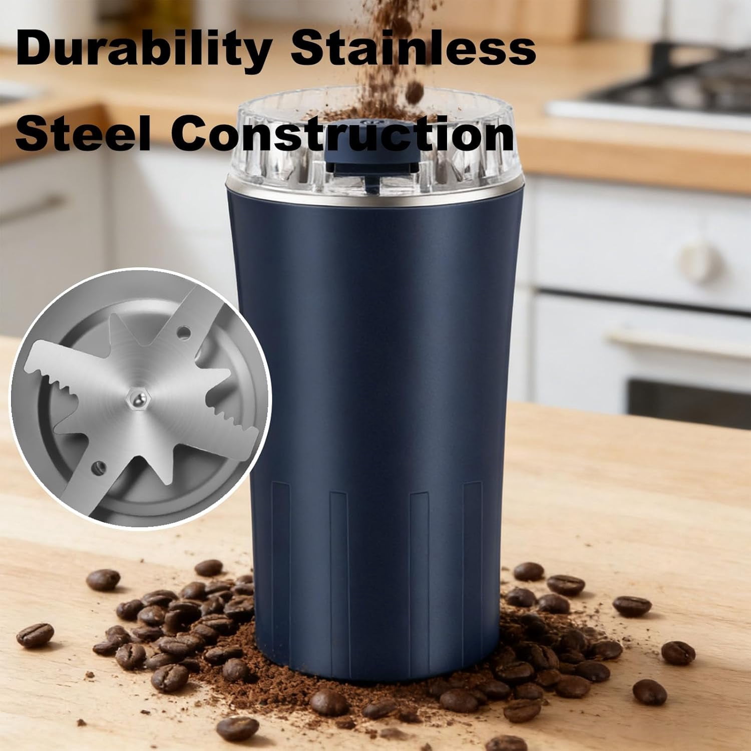 Household Superfine Grinder - Multi-grain Blending & Powdering Machine, Coffee Spice Grinder with 304 Stainless Steel Blades, One-Touch Portable Grinder for Bean Spices Herb and Tea (Blue)