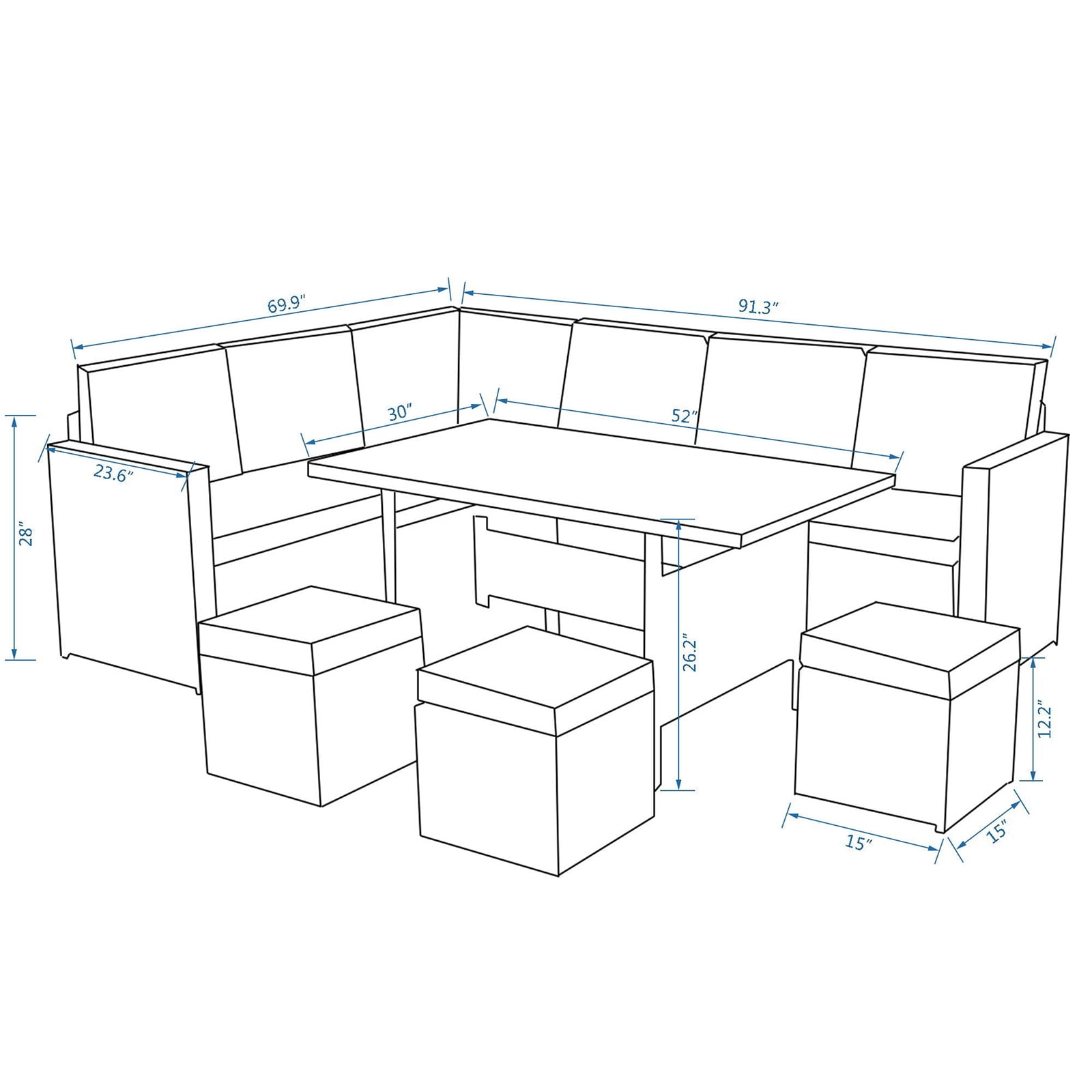 Heynemo 7 Piece Outdoor Conversation Set All Weather Wicker Sectional Sofa Set with Dining Table and Ottoman,Grey
