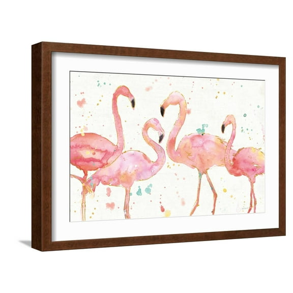 Art.com Flamingo Fever I Art Print by Anne Tavoletti, Brown Frame Wall Art, 23" x 17"