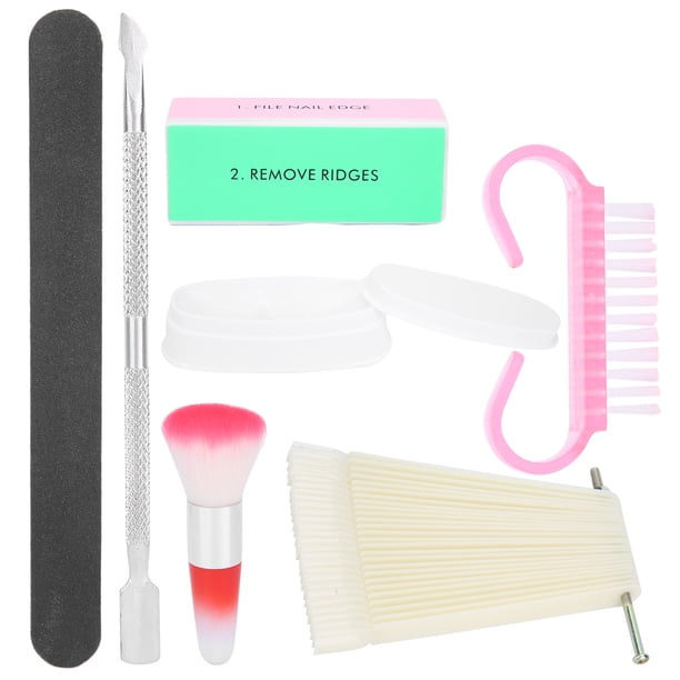 Bandeja para polvos de inmersión de 7 piezas, removedor de polvo para uñas, pincel para uñas, expositor de puntas, lima de uñas, kit de accesorios