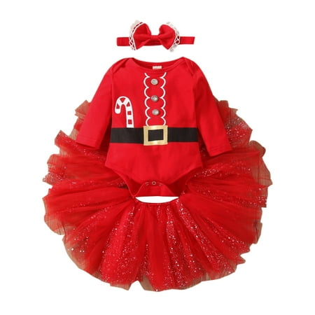 

Sunisery 3PCS Infant Newborn Baby Girls Christmas Clothing Long Sleeve Buttons Cane Print Romper Veil Sets Red 6-12 Months