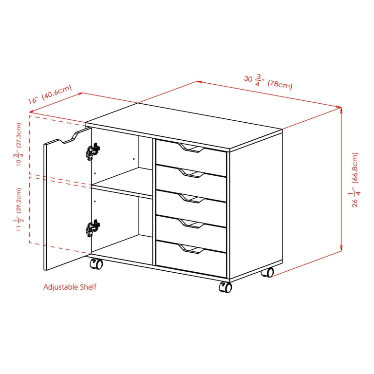Winsome Halifax 5-Drawer, Side Storage Mobile Cabinet 10630, White