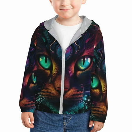 

Lukts Futuristic Cat Warrior Print Children s Long-Sleeved Sun Protection Clothing Hooded Sweatshirts for Boys and Girls Outdoor Sports-4 Years