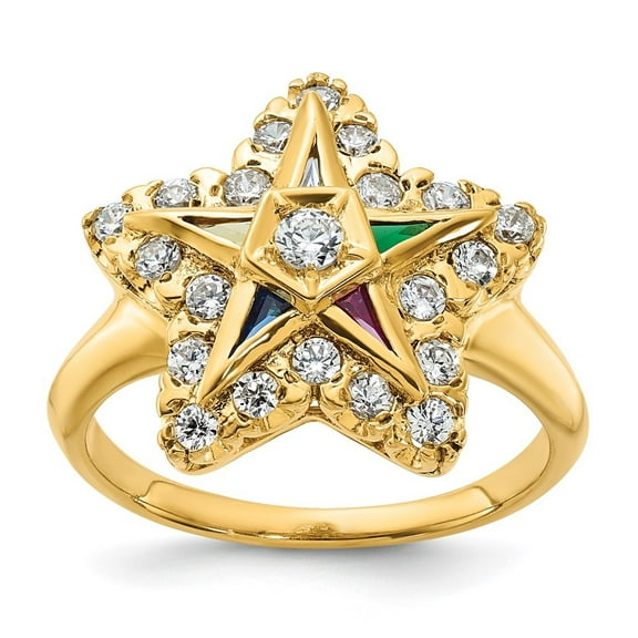 Auriga Fine Jewelry 14K Yellow Gold Women's Polished Multi-color CZ and Diamond Eastern Star Masonic Ring Size 7 for Women