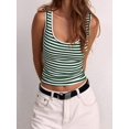 thumbnail image 5 of Women's U-Neck Striped Fitted Cropped Sleeveless Tank Top Green L, 5 of 6