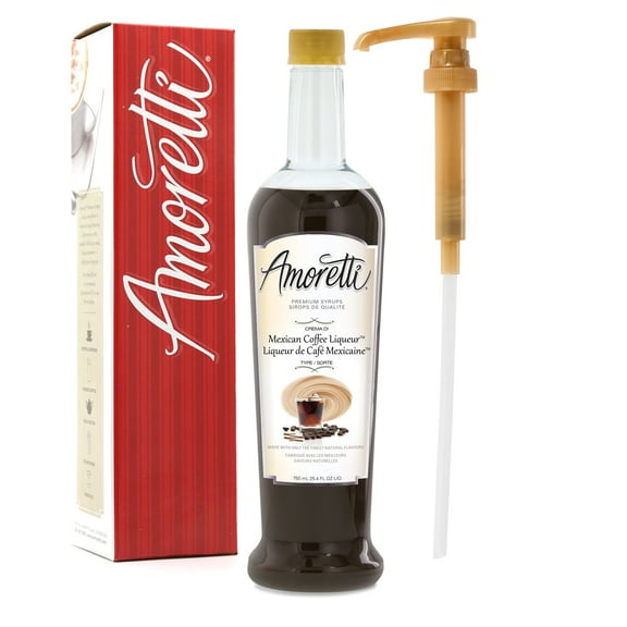 Amoretti - Crema Di Mexican Coffee Liqueur™ Type Syrup, 94 Servings Per Bottle (750 ml), with Pump for Flavoring Coffees, Cocktails, and other Beverages, Gluten Free, GMO/GEO Free, Preservative Free