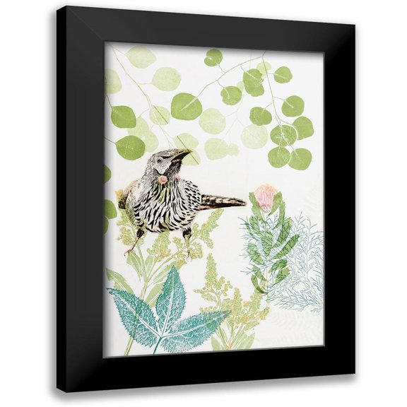 Rice, Trudy 11x14 Black Modern Framed Museum Art Print Titled - Wattlebird and Pincushion Protea