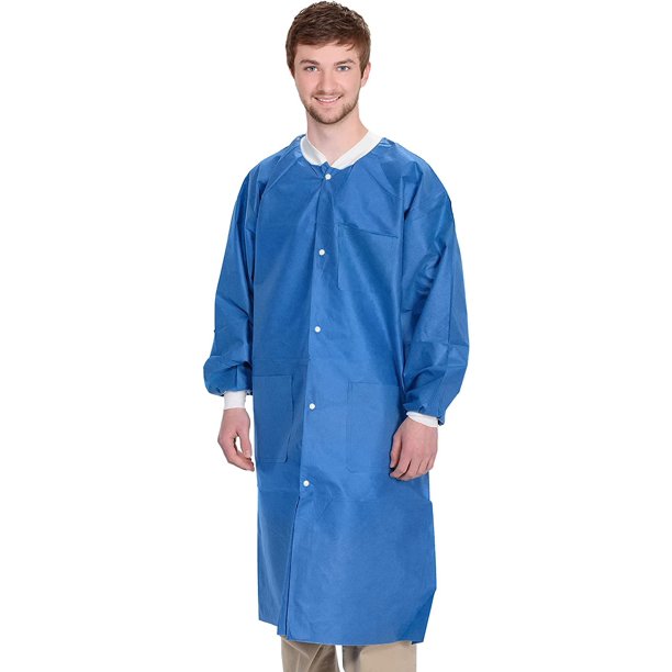 AMZ Supply Disposable Lab Coats, 38" Long Blue Adult Work Gowns Medium