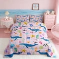 thumbnail image 2 of Manfei Cartoon Whale Starfish Jellyfish Queen Comforter Set for Girls, Pink Nautical Print Bedding Comforter Set, Pink Reversible 3pcs, 1 Comforter and 2 Pillowcases, 2 of 6