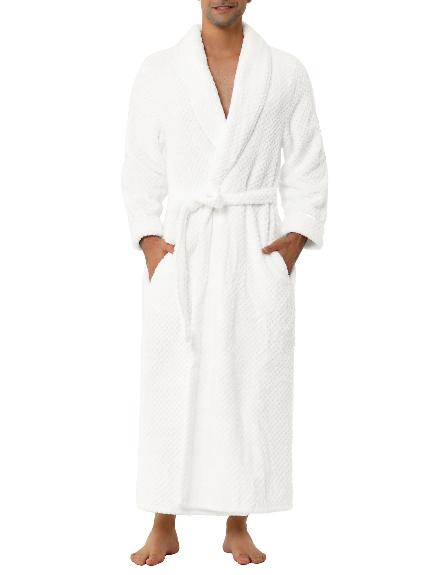 Unique Bargains Men's Flannel Bathrobe Sleepwear Long Sleeves Plush