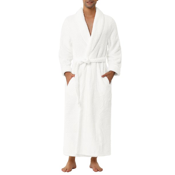Unique Bargains Men's Flannel Bathrobe Sleepwear Long Sleeves Plush