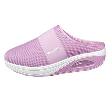 OJSFQUFP Womens Comfort Sandals Ladies Summer Fashion Solid Color Flying Woven Non Slip Soft Sole Mesh Breathable Air Cushion Sports Shoes Covered Feet Shoes Womans Slippers Pink 38