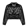 thumbnail image 4 of TiaoBug Kids Shiny Metallic Bomber Jacket Boys Girls Motorcycle Baseball Long Sleeve Zip Up Coats Black 14, 4 of 7