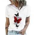 thumbnail image 1 of Pompotops Femmes Col Rond Papillon T-Shirts Imprimés T-Shirts Manches Courtes T-Shirt Chemisier Tops, 1 of 6