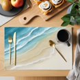thumbnail image 2 of Teal Blue Beach Coastal Placemats Set of 4, Summer Ocean Nautical Seaside Placemats for Dining Table, Place Mats for Kitchen Tabletop, Waterproof Wipeable Dining Table Mats Set, 2 of 9