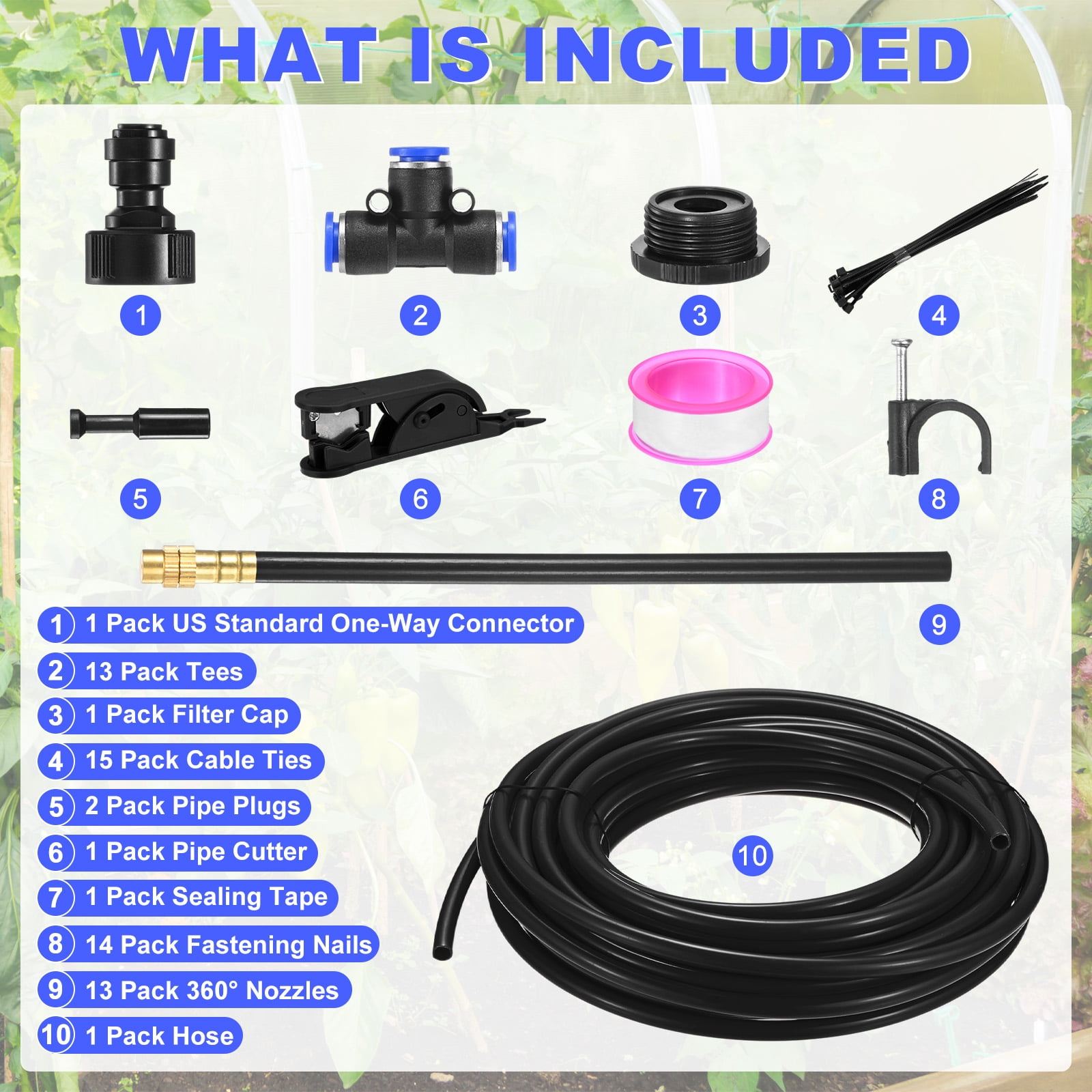Uxcell 1-Set Drip Irrigation System, 39Ft 5/16" Hoses Garden Watering Misting System with 13pcs 360° Adjustable Copper Nozzles