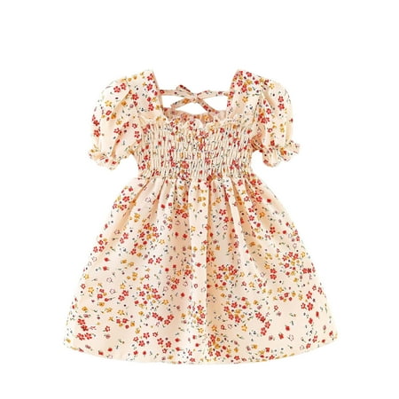

Easter Dress Toddler Girls Short Sleeve Beach Dresses Kids Floral Printed Princess Dress Clothes