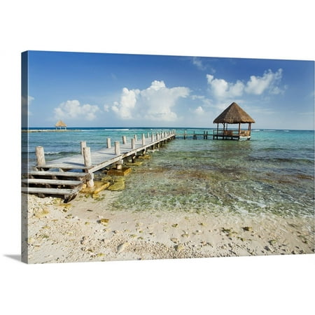 Great BIG Canvas | "Mexico, Yucatan Peninsula, Tulum, Pier Over Turquoise Ocean" Canvas Wall Art - 48x32