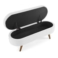thumbnail image 7 of Oval Storage Ottoman Bench, 43.5"  Linen Upholstered Storage Bench with Solid Wood Legs, Modern End of Bed Storage Bench Indoor Ottoman Bench with Storage for Living Room, Bedroom, Entryway, White, 7 of 7