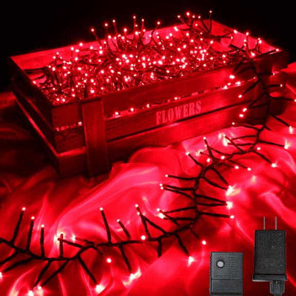 750 LED String Lights Cluster Lights - 41ft Red Green Wire Outdoor Waterproof Lights, Plug in Indoor String Lights with 8 Modes & Timer Memory for Xmas, Christmas Tree