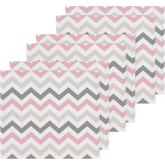 Coolnut 6 PCS Pink Gray Chevron Washcloths, 12 X 12 Inches Cotton Wash Cloths, Highly Absorbent and Soft Face Towels for Bathroom,Gym,Hotel and Spa