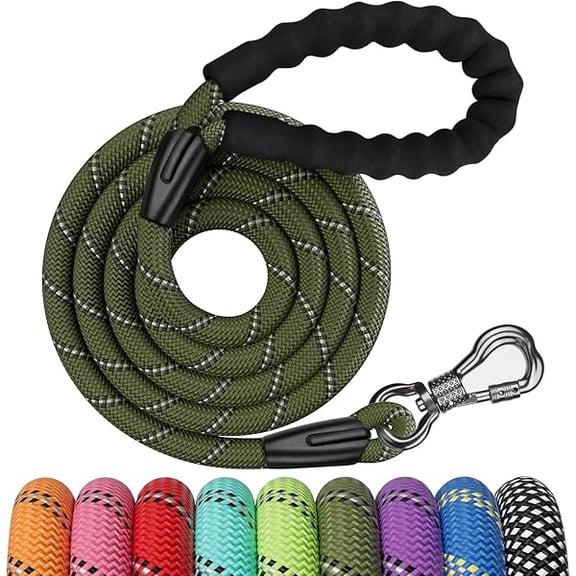 Eryueer 8FT Heavy Duty Dog Leash, Olive Rope Dog Leash with Swivel Lockable Hook and Comfortable Padded Handle, Cat Puppy Leash Lead for Small Medium Large Dogs Training, Playing, Camping,or Backyard