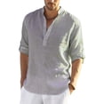 thumbnail image 1 of Camisa de hombre Camisa de lino de manga larga Camisa de algodón casual de corte regular Camisa de verano, 1 of 6