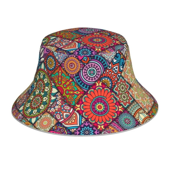 PAYOHTO Bohemian Ethnic Floral Bucket Hats for Women Men, Beach Summer Outdoor Fisherman Hat for Boy Girl