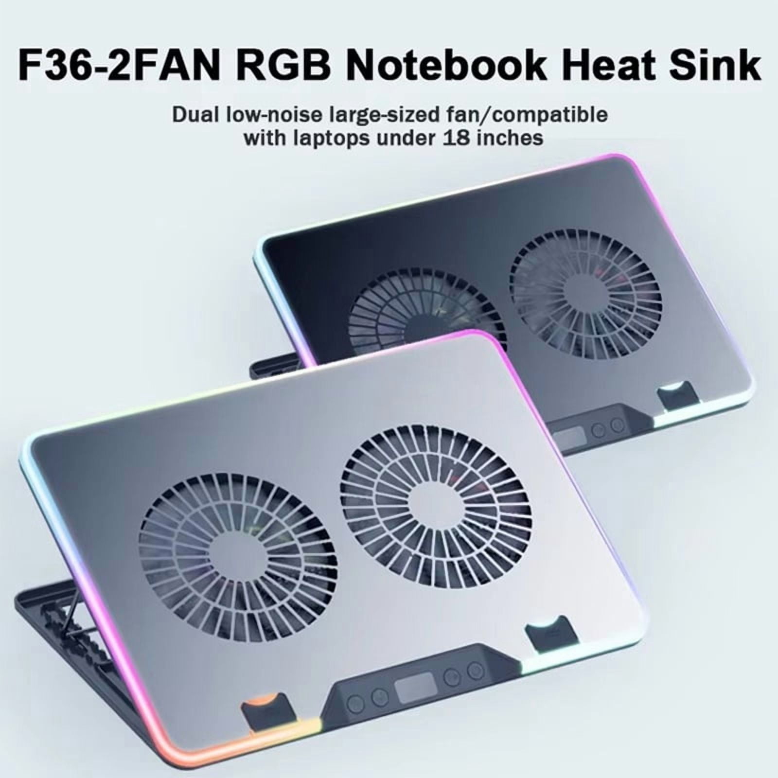 F36 Gaming Laptop Cooling Pad with RGB Lights LCD Display 7 Adjustable Angles 2 USB Ports for 11-17.3 inch Laptops B