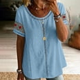 thumbnail image 7 of Ashirexll Summer Tops for Women Casual Linen Blouse Short Sleeve Floral Embroidery Lace Detail Summer Top for Daily, 7 of 7