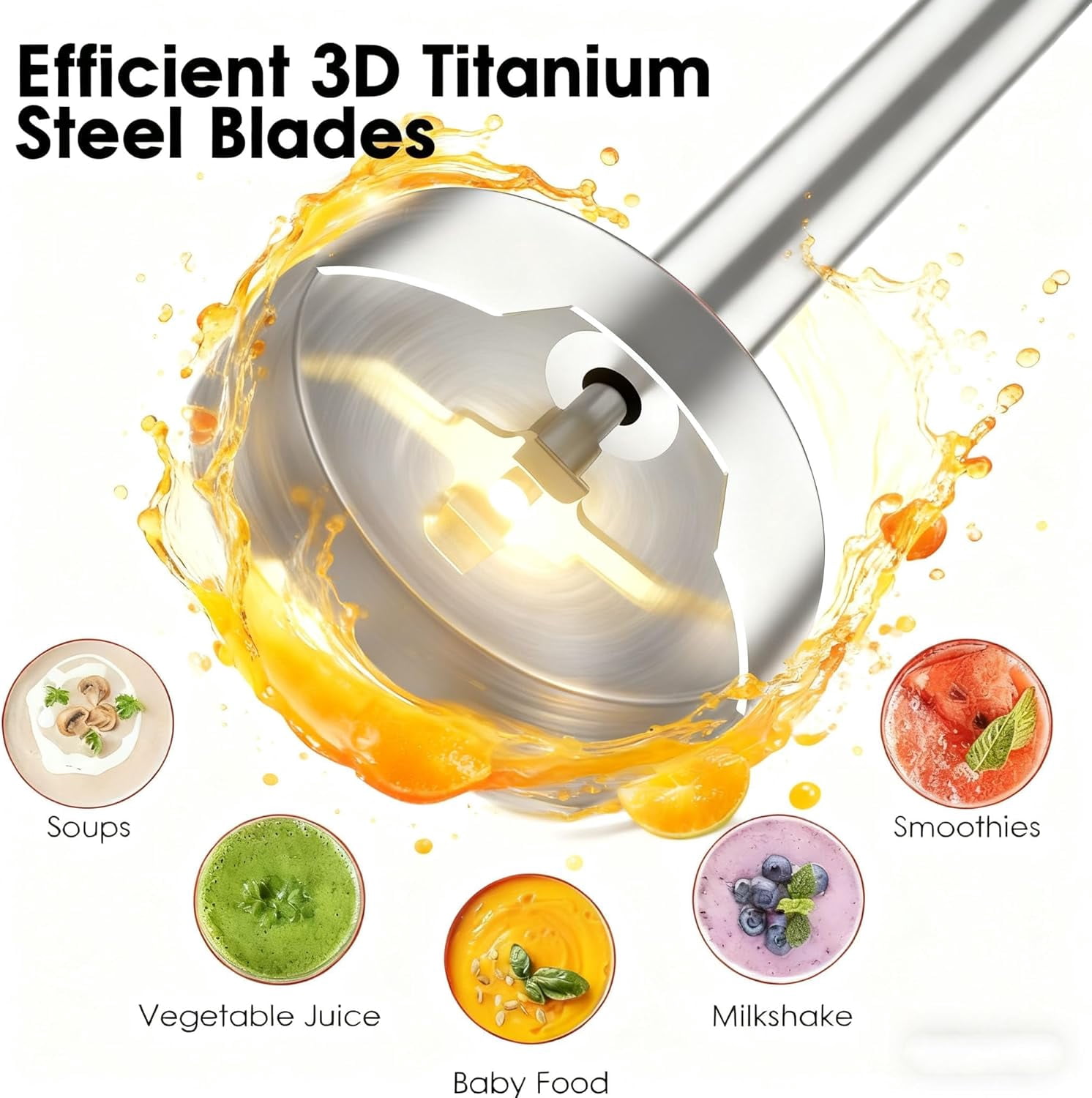 Blackcow Immersion Blender Handheld, 800W Powerful Electric Hand with Titanium Alloy Blades, 12 Speeds & Turbo, Mixer for Smoothies, Soups, Baby Food and Purees