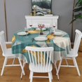 thumbnail image 2 of Teal Gold Wave Marble Pattern Round Tablecloth 60"x60",Wrinkle Wipeable Table Cloth for Kitchen Dining Room Picnic Patio Party, 2 of 6