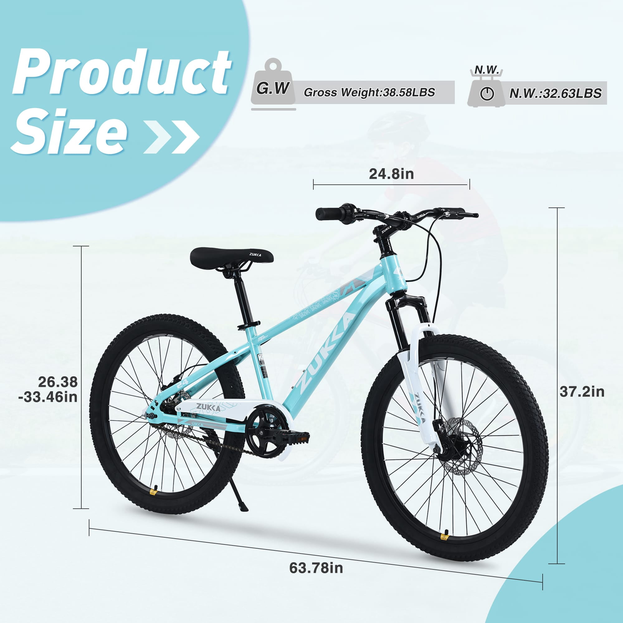 24 Inch Mountain Bike for Kids 9-12 Years, Steel Frame Kids Bike with Dual Disc Brakes, 24" Youth Bicycle with Suspension Fork