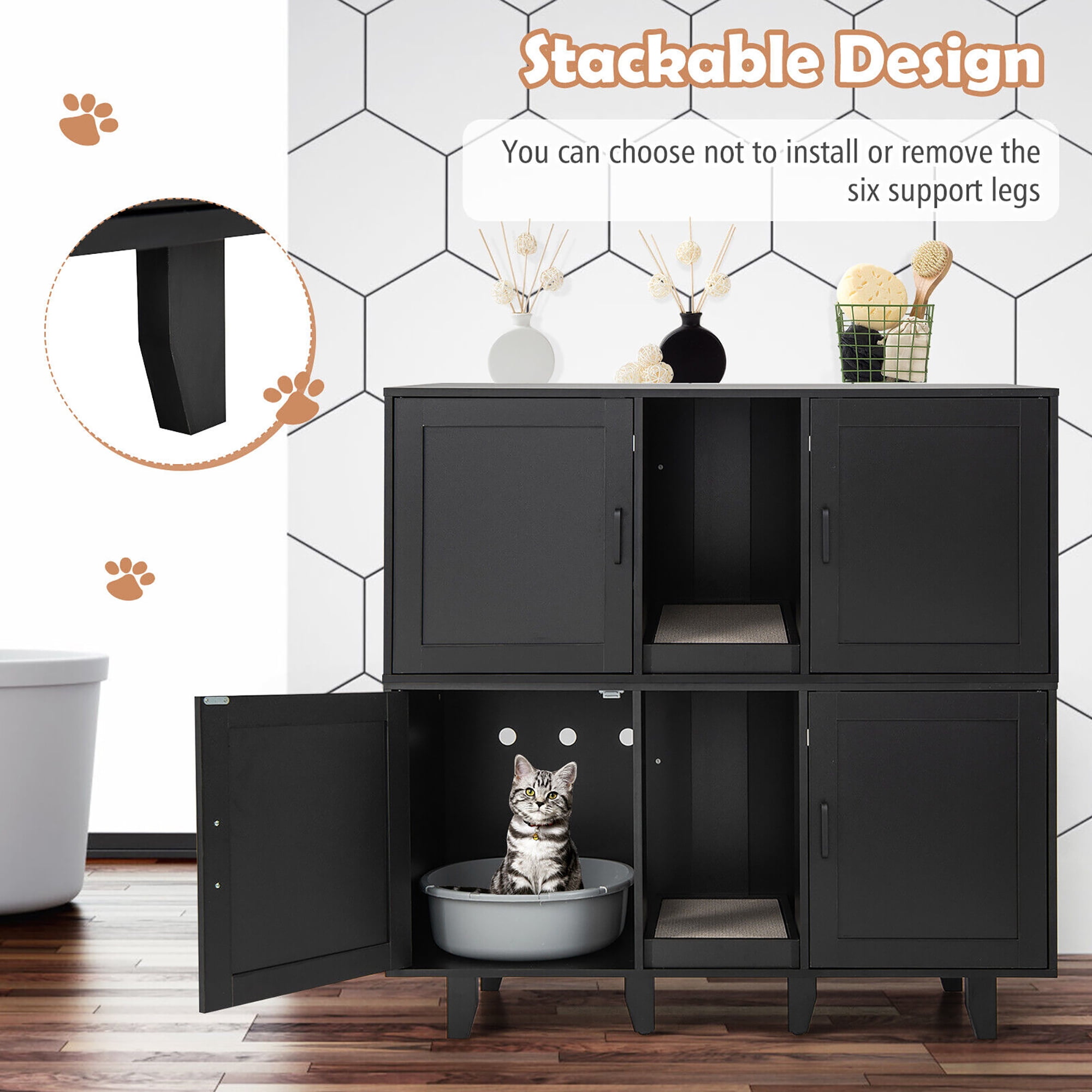 Gymax Cat Litter Box Enclosure TV Stand Cabinet Hidden Cat House Washroom W/ 2 Doors Patented