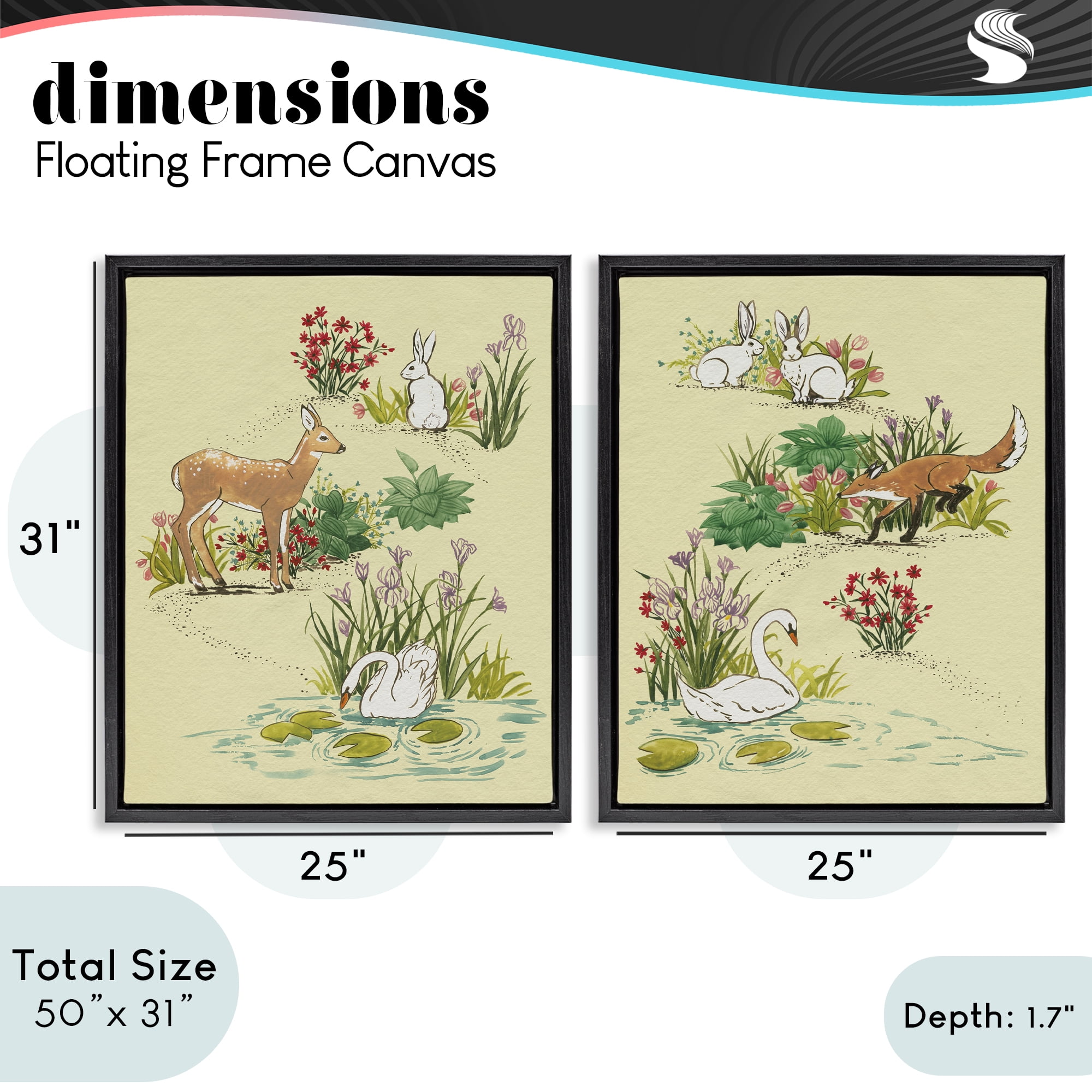 Stupell Industries Spring Animals in Nature 2 Piece Black Framed Floater Canvas Set, design by Grace Popp