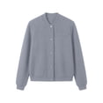thumbnail image 5 of IUYRTFE Women's Stand Collar Snap Button Bomber Jacket Long Sleeve Casual Winter Coat with Pockets, 5 of 6