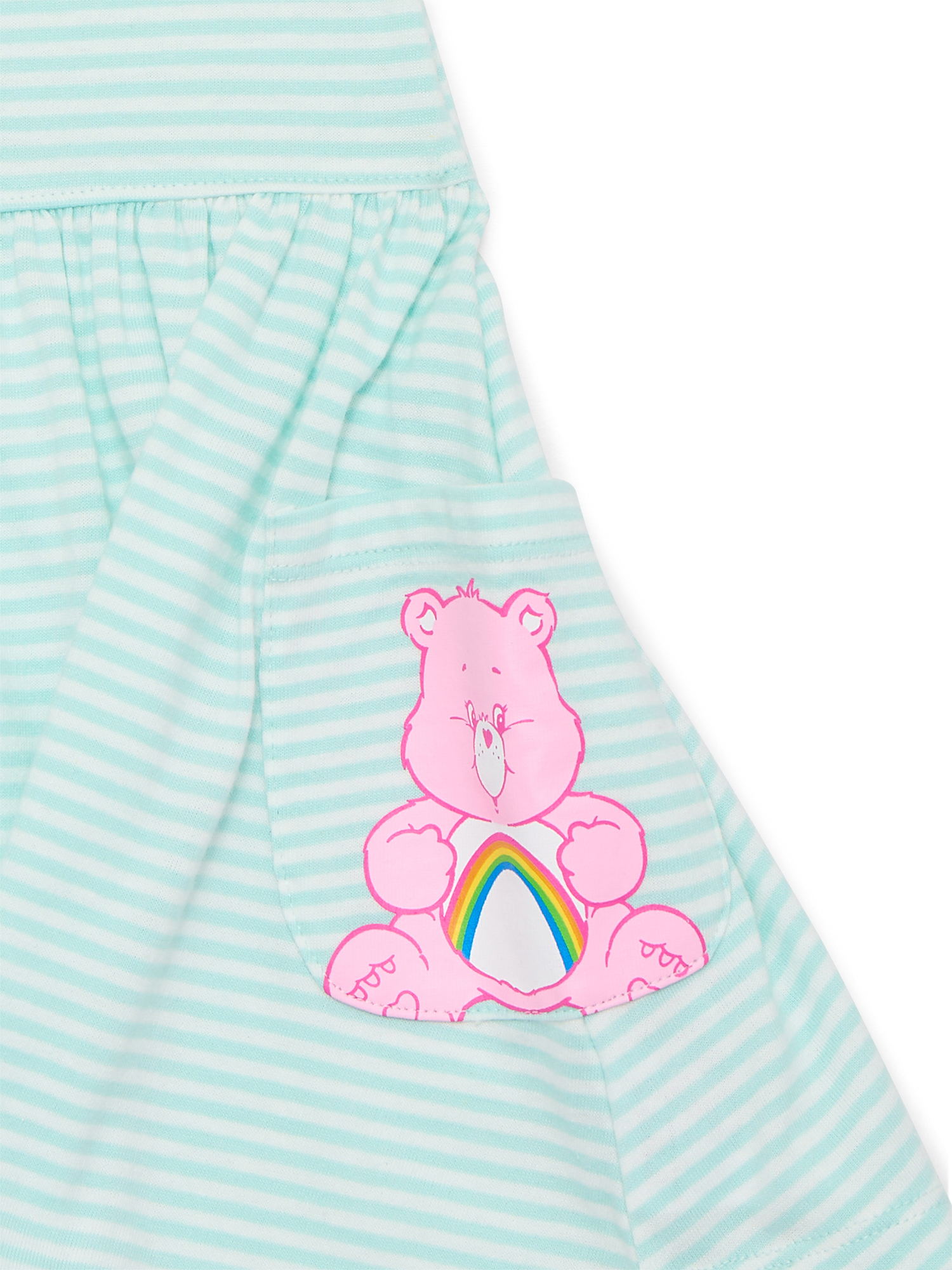 Care Bears Toddler Girl Short Sleeve Striped Dress with Graphic Pockets, Sizes 12M-5T