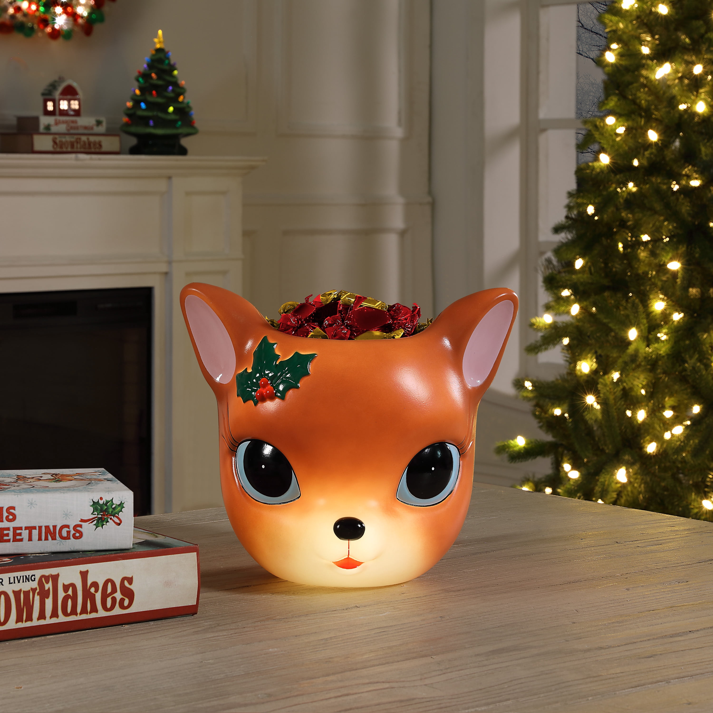 Mr. Christmas 12-Inch Brown Blow Mold Deer Candy Bowl Decoration