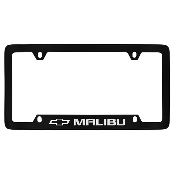 Chevrolet Malibu wordmark black coated metal license plate frame holder