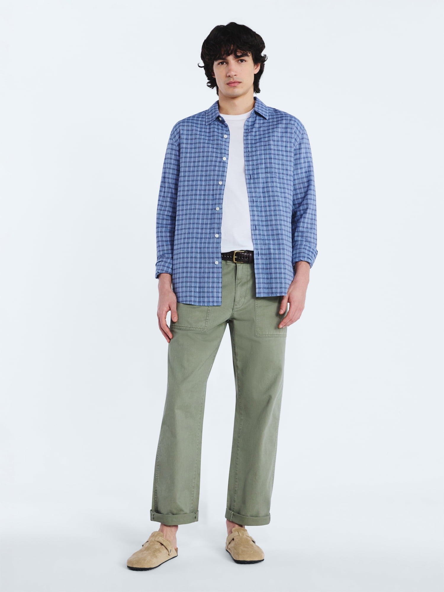Free Assembly Men’s Linen Blend Shirt with Long Sleeves, Sizes S-3XL
