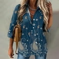thumbnail image 2 of Womens Button Down Shirts Long Sleeve V Neck Work Office Blouses Collared Loose Fit Floral Printed Work Tees Tunics, 2 of 5