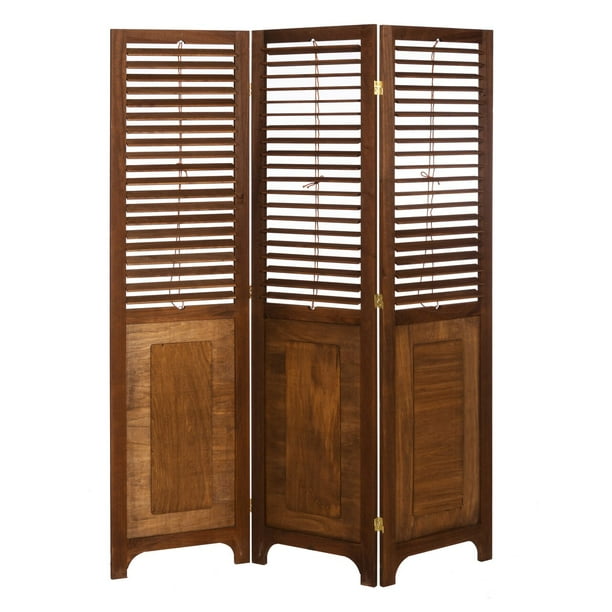 3 Panel Solid Wood Screen Room Divider with Adjustable Shutters on Top