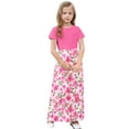 thumbnail image 3 of OGLCCG Girls Summer Long Dress Short Sleeve Casual Holiday Modest Maxi Dress with Pockets Floral Printed T-Shirt Dress for 4-14 Years, 3 of 6