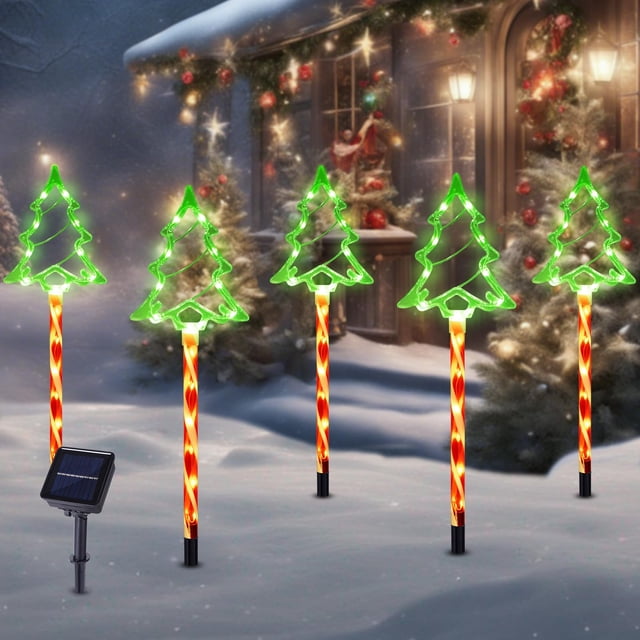 Luces Solares para Caminos BRIGHTDECK Árbol de Navidad 8 Modos Paquete de 5